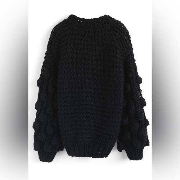 Hand knit chic wish “cuteness on SLEEVES” CHUNKY CARDIGAN IN BLACK - Picture 8 of 8